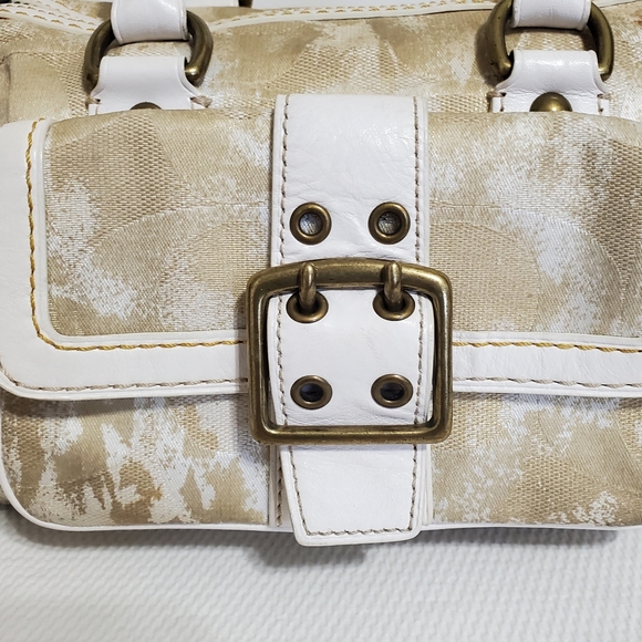 Coach Special Edition Tan White Tie Dye Canvas White Leather Trim Purse - Picture 3 of 13